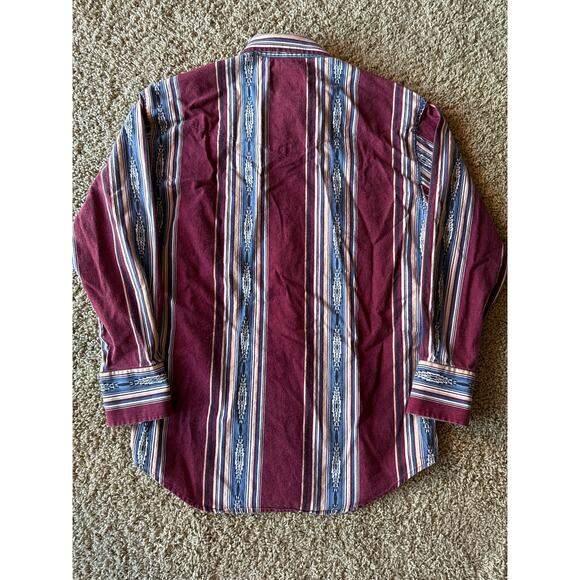 Vintage Wrangler Western Shirts Maroon Blue Tan White L Aztec Pearl Snap XL-Tail - Picture 4 of 8
